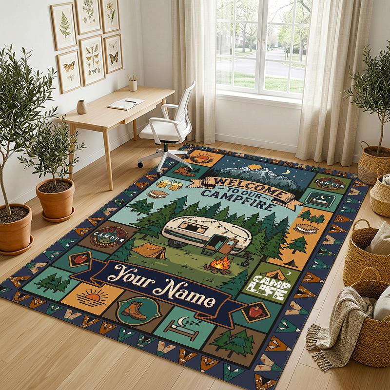 Adventure Journey Theme Crystal Velvet Rug Personalized Custom Name Text Soft Floor Mat Home Decor