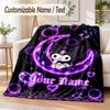 Kuromi Custom Name Flannel Throw Blanket Soft Warm for Sofa Bed Indoor Home Use