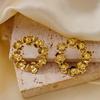 Stainless Steel Floral Wreath Earrings Waterproof Women Earrings Trendy Flower Circle Studs  Gift