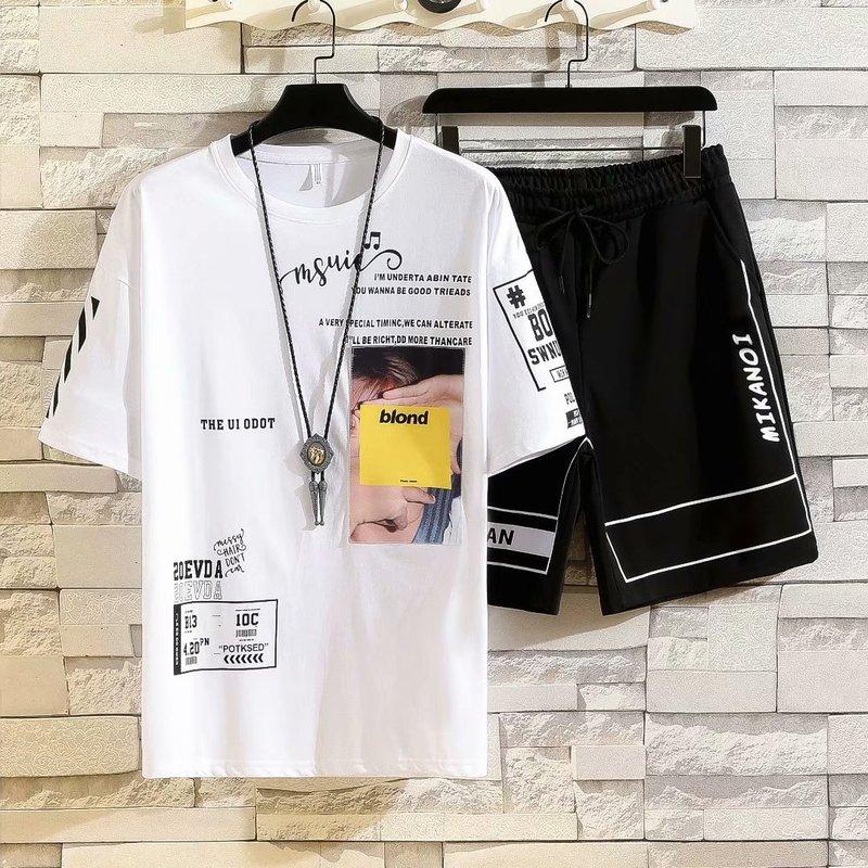 Set estivi da uomo, moda coreana, tuta da uomo, maglietta a maniche corte + pantaloncini sportivi, abbigliamento casual da uomo, set da jogging da uomo