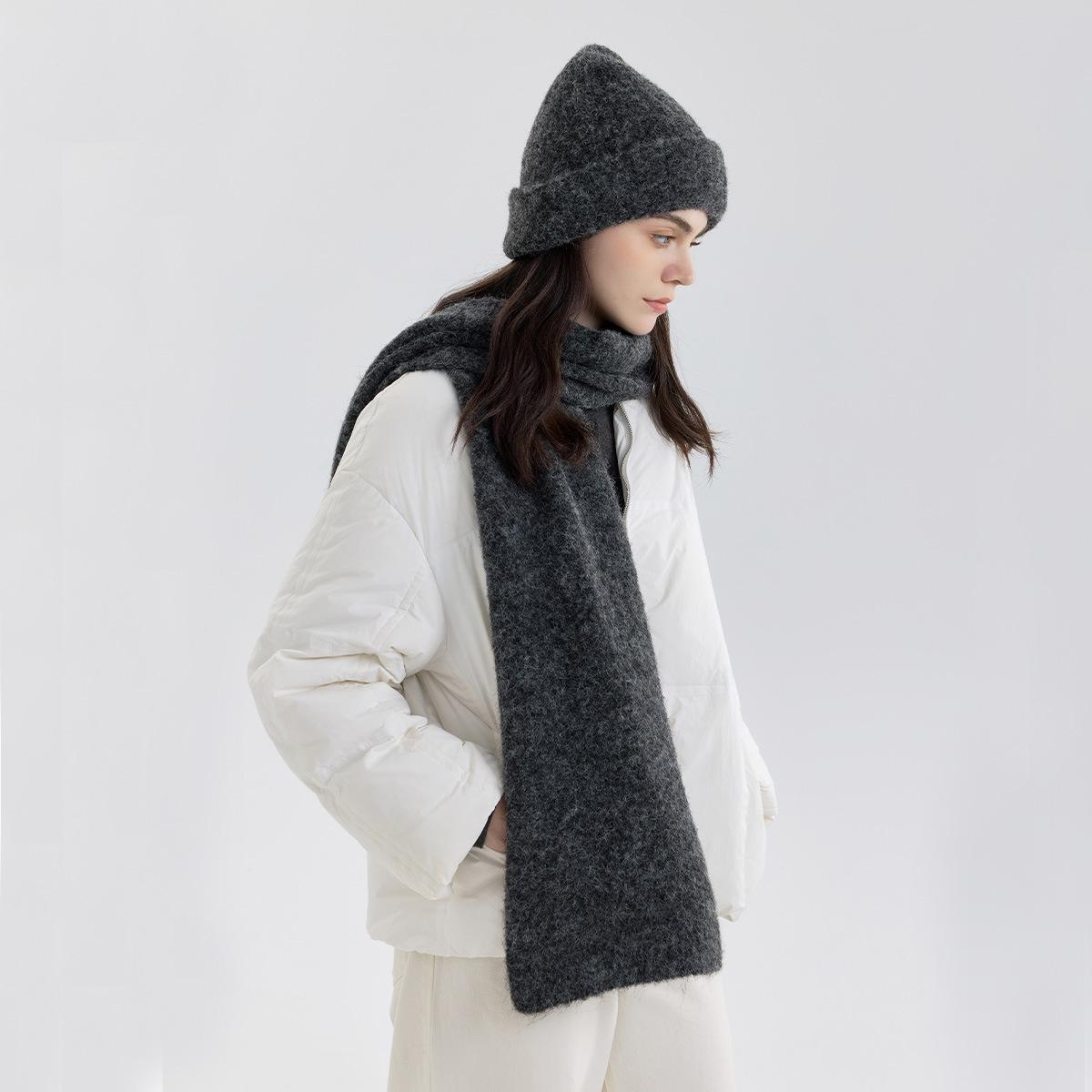 

Вязаный набор шапка и шарф, однотонная зимняя шапка-бини и шарф-комбо для тепла и стиля Gray (set)