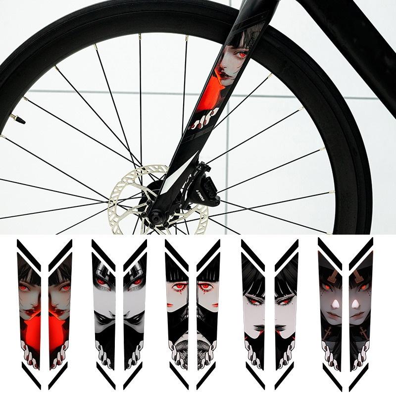 1Pair Waterproof Bike Front Suspension Fork Decals Peeking Eyes Bicycle Front Fork Stickers For Mountain Bike Off Road Bike