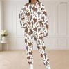 Women Plus Size Printed Round Neck Long Sleeve Top With Pockets And Long Pants Set