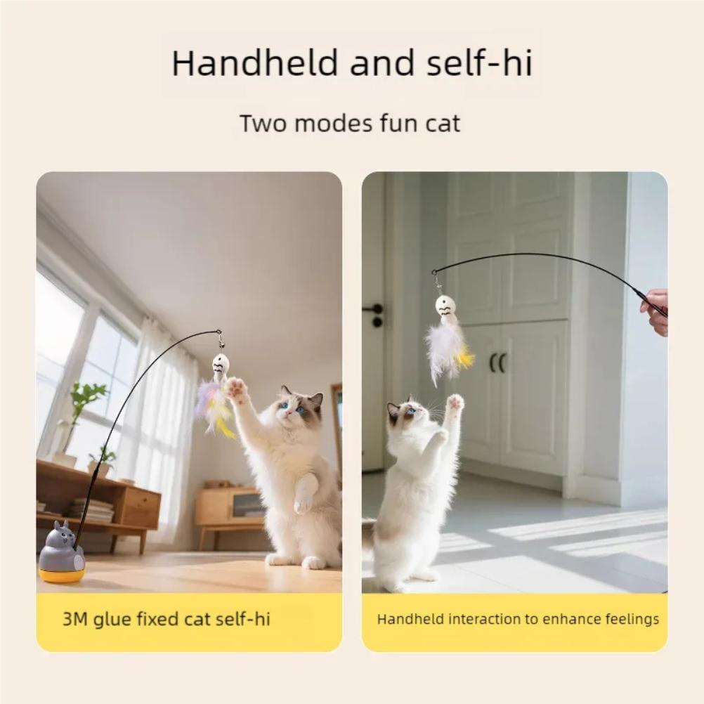 Neue Katze, lustiger Katzenstab, Stahldraht, langer Stab, Feder, süßes Katzenspielzeug, Kätzchenangeln, rotierendes Selbstvergnügen-Erleichterungsspielzeug für Haustiere