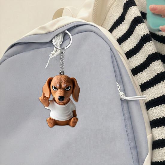 Middle Finger Posture Puppy Keychain 3D Dog Design Key Chain