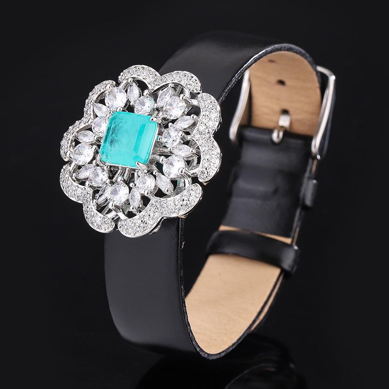 Emerald Wristband Bracelet Red Corundum Gemstone Layered Petal Wrist Chain Jewelry Set Paraiba Necklace