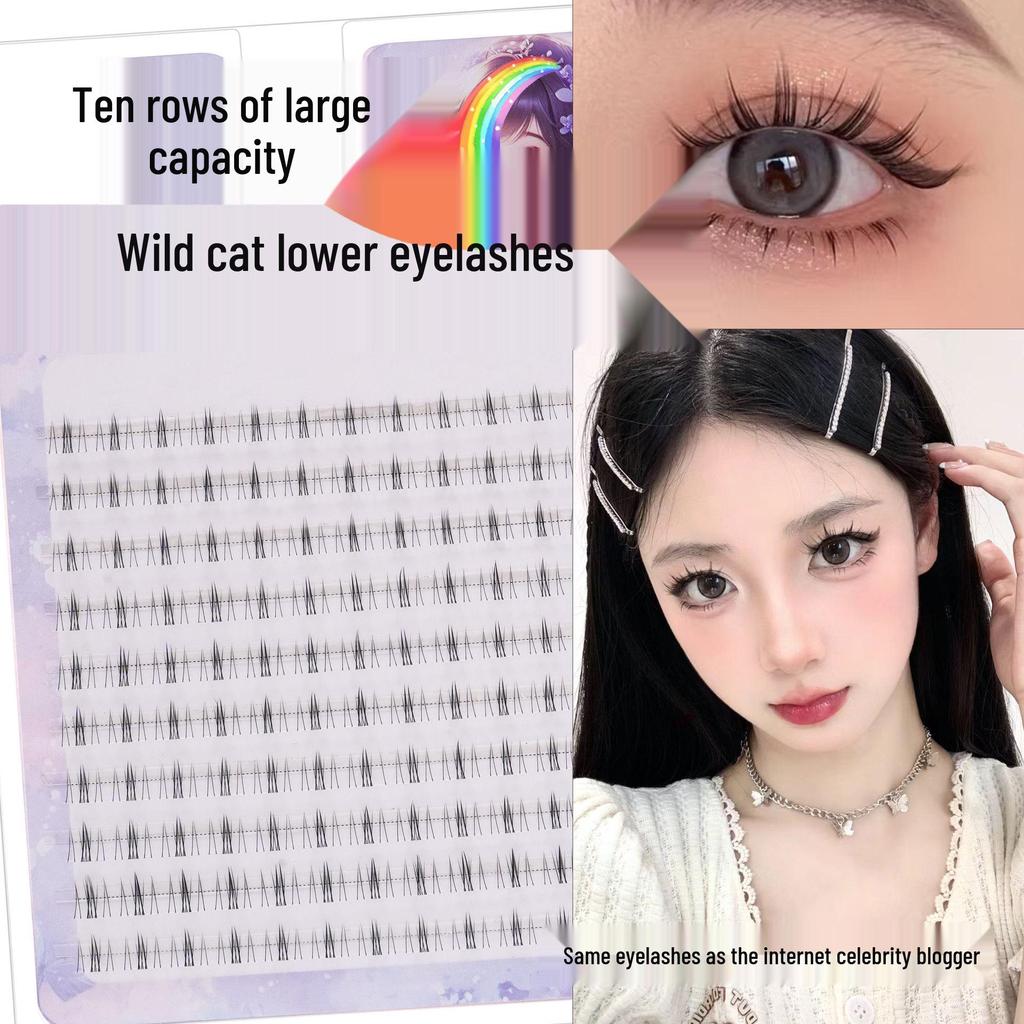 Lashy Large Capacity Glue-Free False Eyelashes: Natural Cat-Eye Elf Look with Transparent Band for Double Eyelid and Lower Lashes