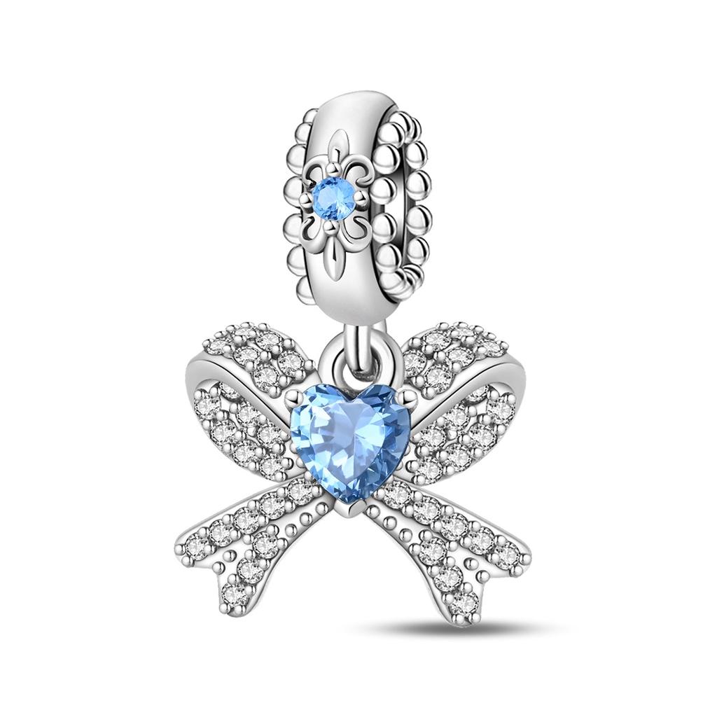 New Copper Heart Murano Glass & Butterfly Dangle Charm Fit Original Bracelet & Necklace Blue Series Jewelry