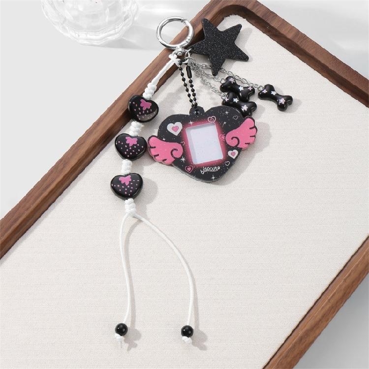 Cartoon Flocking Heart Keychain Compact Bag Charm Wing Star Decoration Bag Pendnat Lovely Gift For Friend Family