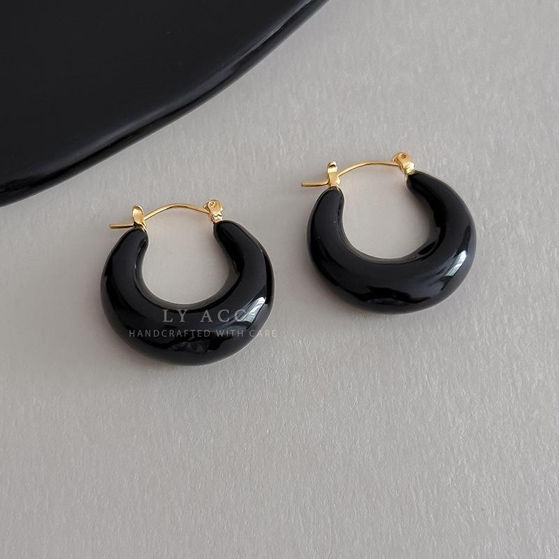 Retro thick C-ring enamel ear buckle light luxury bright glazed earrings niche fashionable multi-color daily atmosphere big earrings