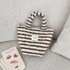 Cute Versatile Plush Women's Shoulder Bags Simple Stripes Female Handbags Fall Winter Ctrast Color Ladies Miscellaneous Bag
