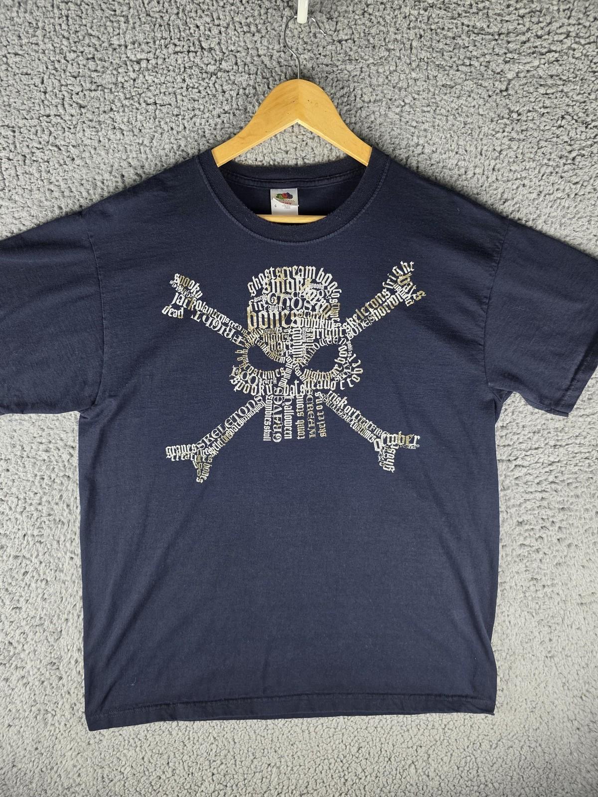 Fruit of the Loom Shirt Mens Large Black Skull Halloween Graphic Print Cotton S