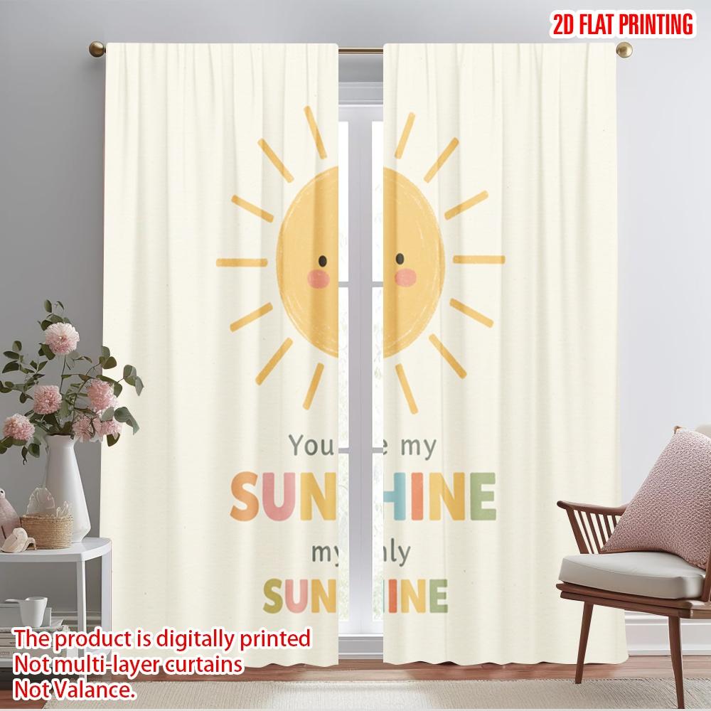 

2pcs 2D flat printing Window Curtains Cute Sun Smiling Sunshine Fabric Without Electricity Family Party for Indoor Celebrations 52.50×116.00 CM 2pcs