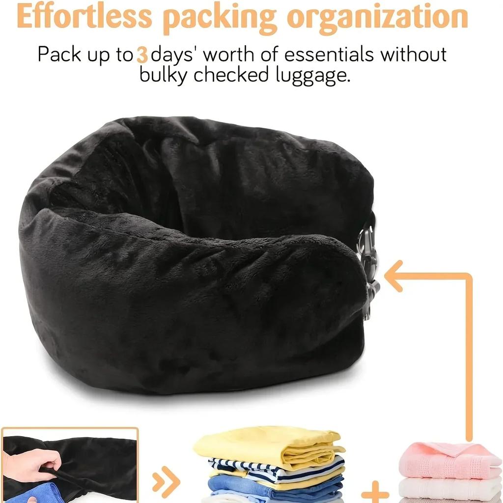 Portable 1pc Travel Pillow Can Store Clothes Outdoor Pillow Comfortable,Travel Storage Bag Cervical Pillow Airplane Neck Pillow