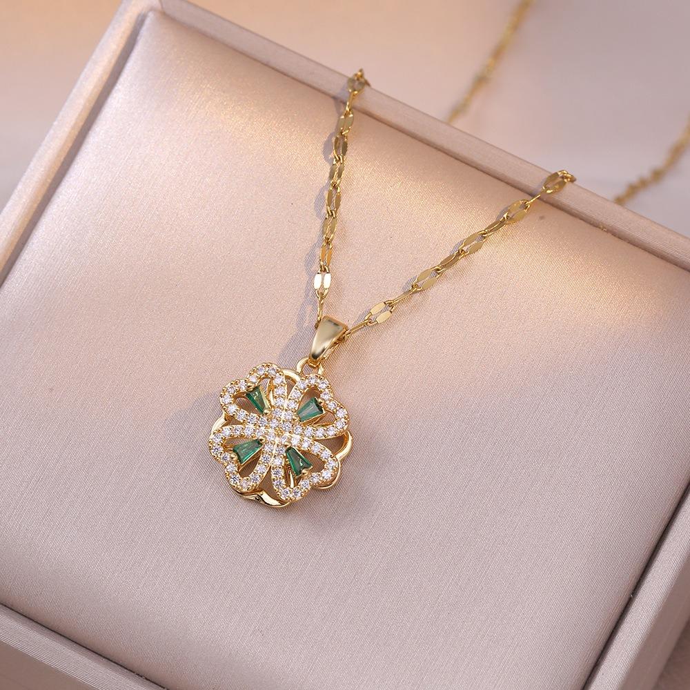 Necklace Women's Japanese and Korean Rotating Micro Inlaid Zircon Rotating Fashion Set Clavicle Chain Necklace Jewelry