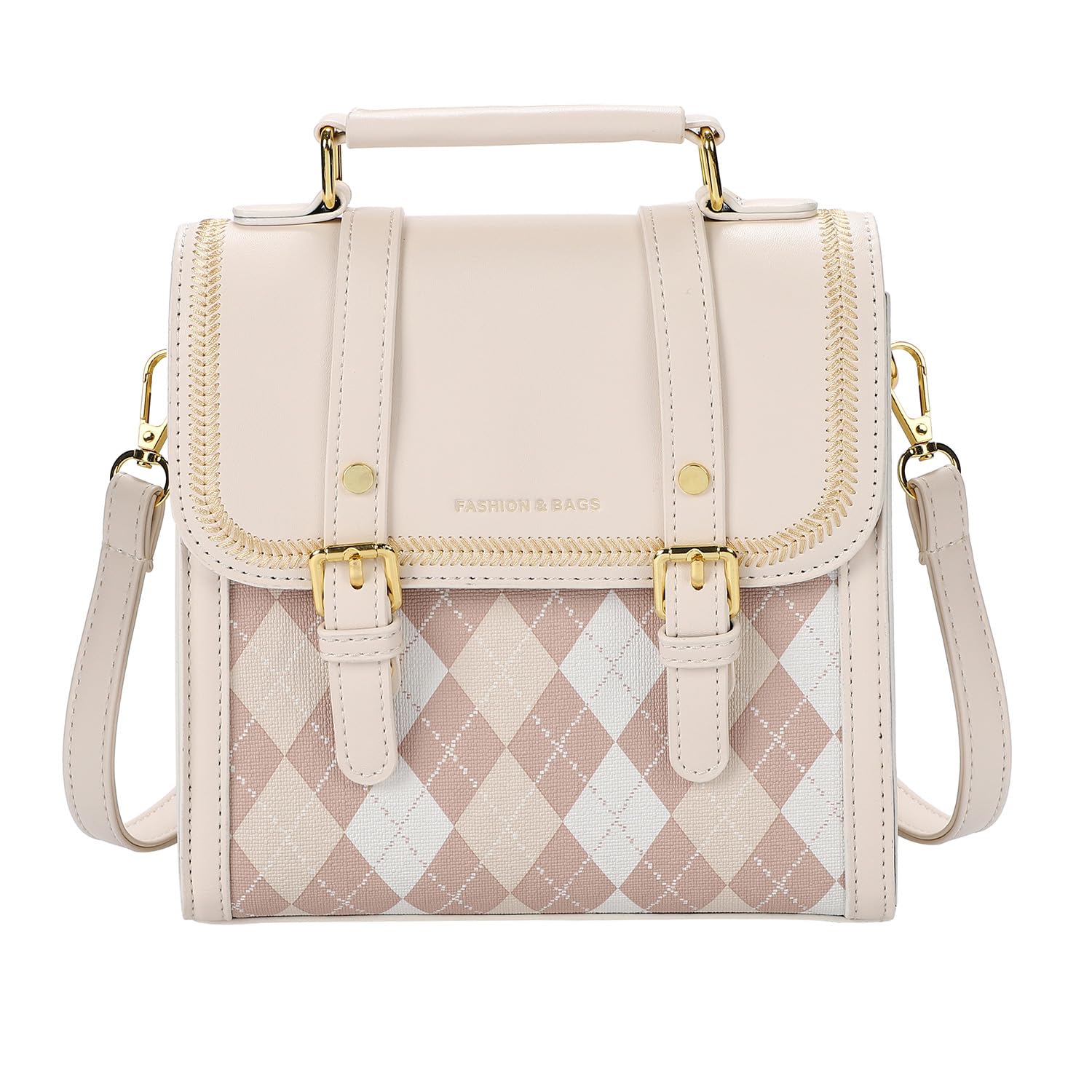 FUPUONE Мини-сумка, Мини-рюкзак, Сумка через плечо, Сумочка-клатч, Классический узор  Аргайл  (белый)