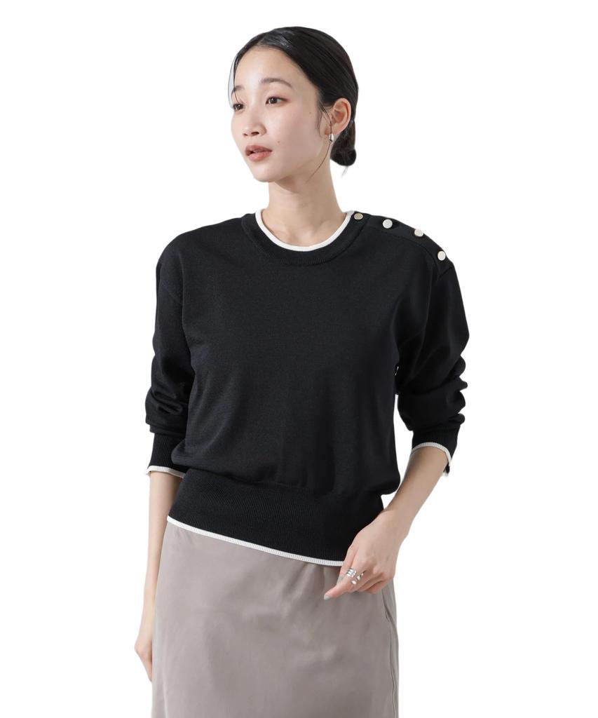 Nano Universe Machine Washable UV Protection Button Detail Knit F Women's Two-Tone Sweater, Black, 010, 673-5122313