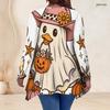 Women Plus Size V Neck Long Sleeve Halloween Ghost Pumpkin Printed Asymmetric Hem Tunic Top