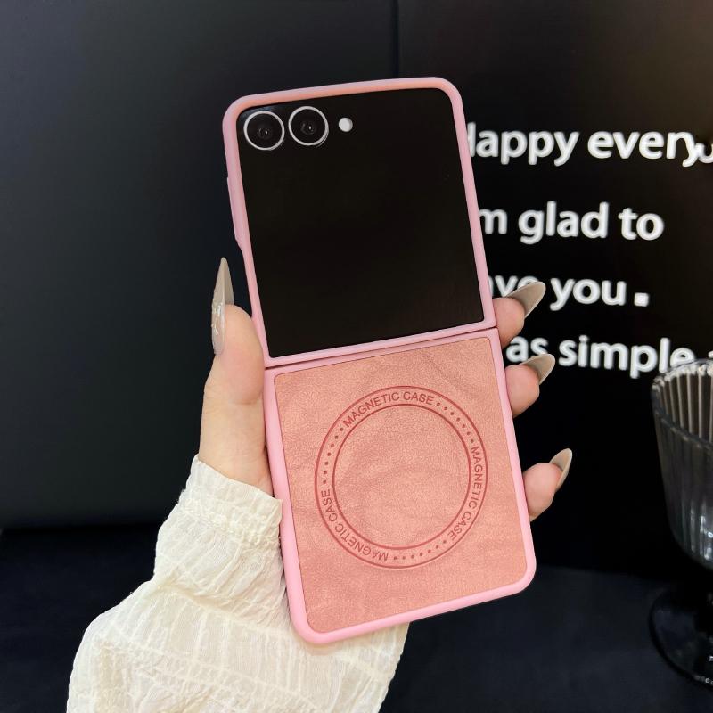

For Magsafe Magnetic Wireless Charging Luxury Solid Color Leather Bumper Folding Phone Case For Samsung Galaxy Z Flip 7 6 5 4 3 Galaxy Z Flip 7 розовый