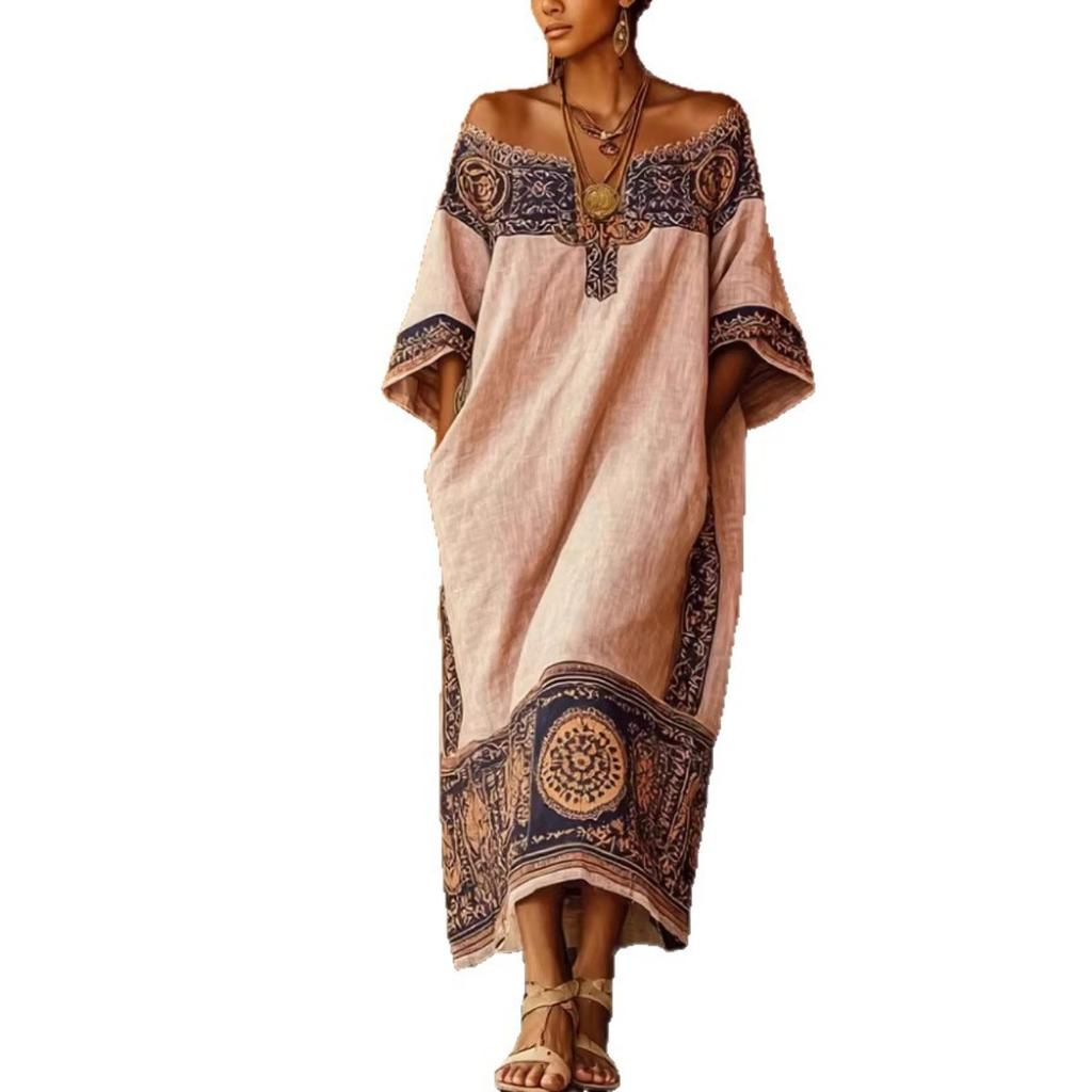 Damen, Urlaub, Bohème-Print, Lockerer Schnitt, Kleid