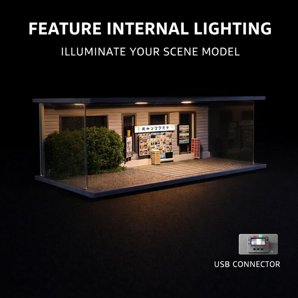 1/64 Model Car Display Case Miniature Street Scene with LED Lights for Sports