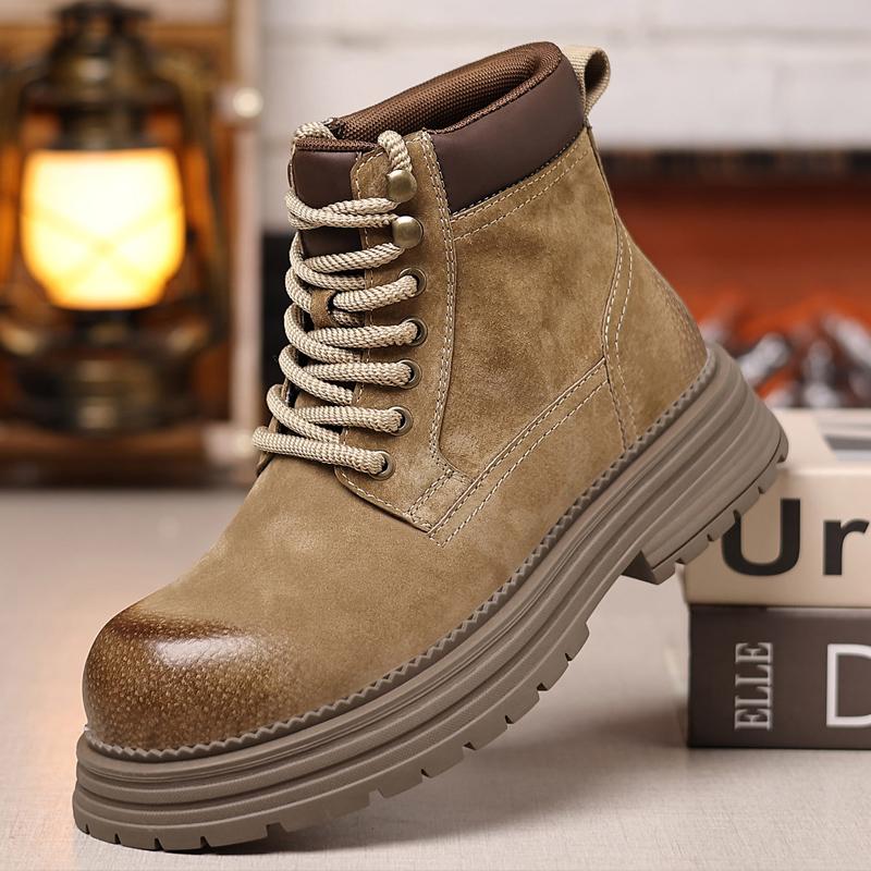 Suede Leather Men's Fashionable Ankle Boots Autumn Winter Male Short Leather Boots Versatile Motorcycle Boots New High Top Botas