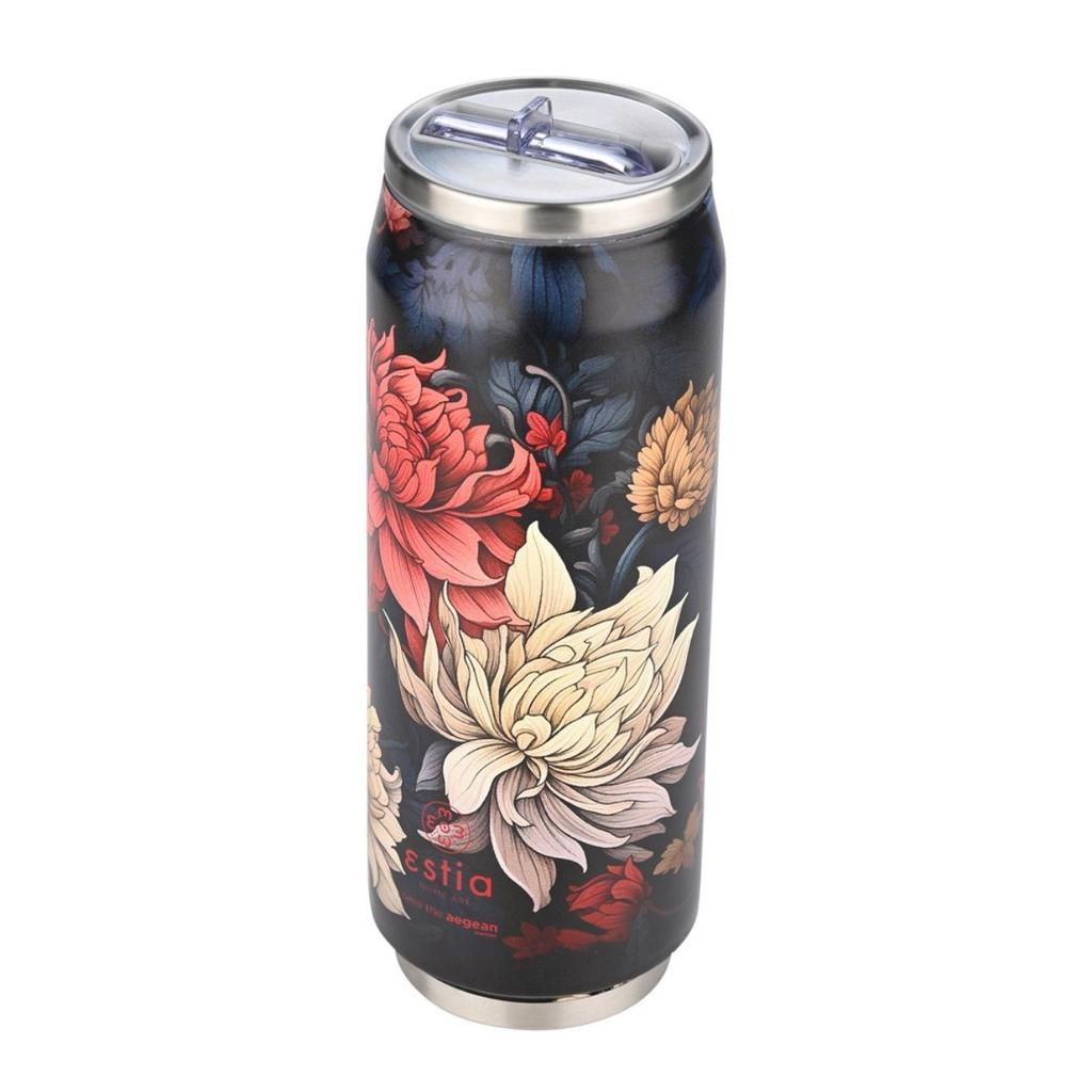 Floral Thermal Mug with Straw 500 Ml Midnight Blossom