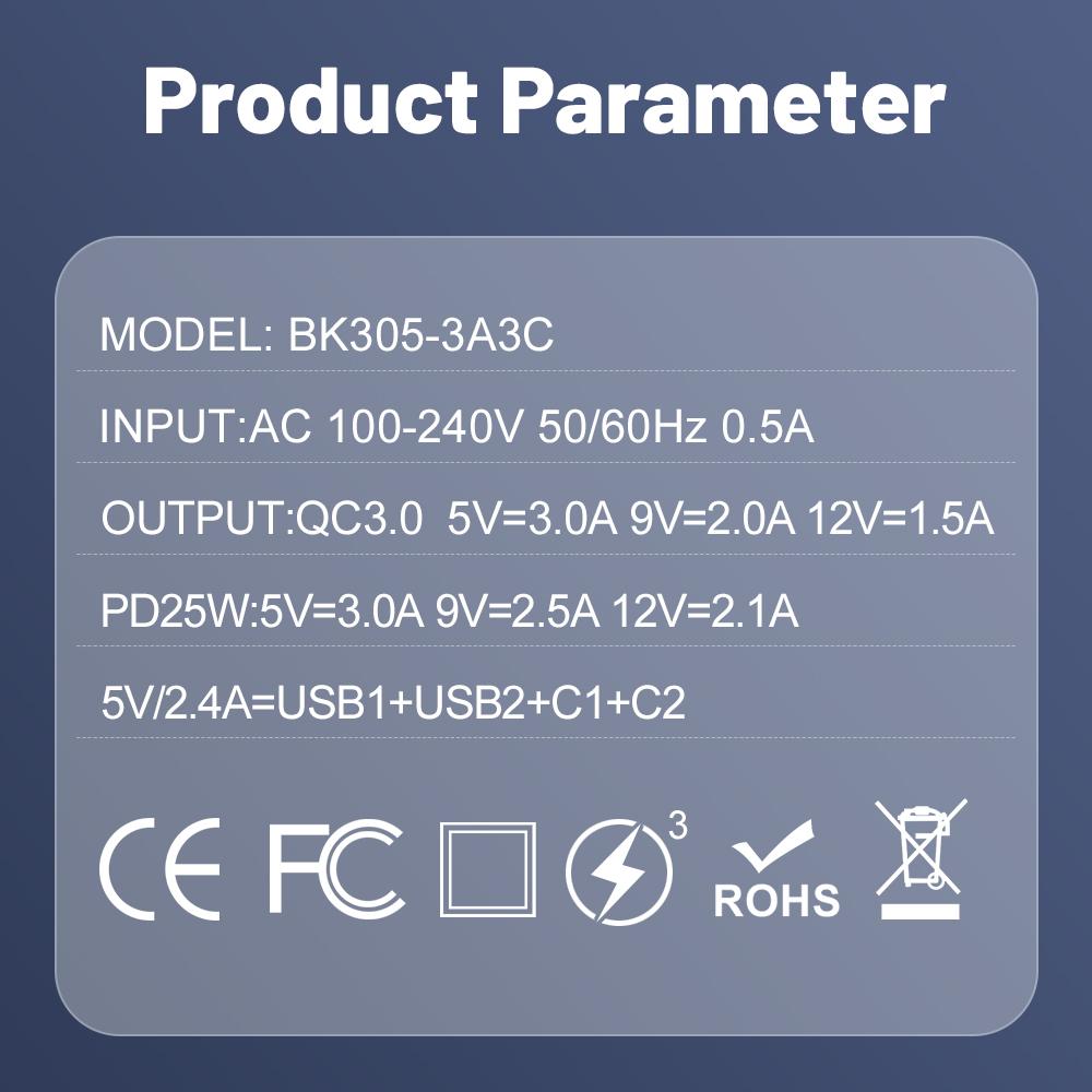 Carregador Rápido 25W 3 USB 3 PD Carregamento Rápido QC3.0 Carregador de Viagem Para iPhone Samsung Xiaomi Adaptador de Telefone Celular Tomada UE/EUA/Reino Unido