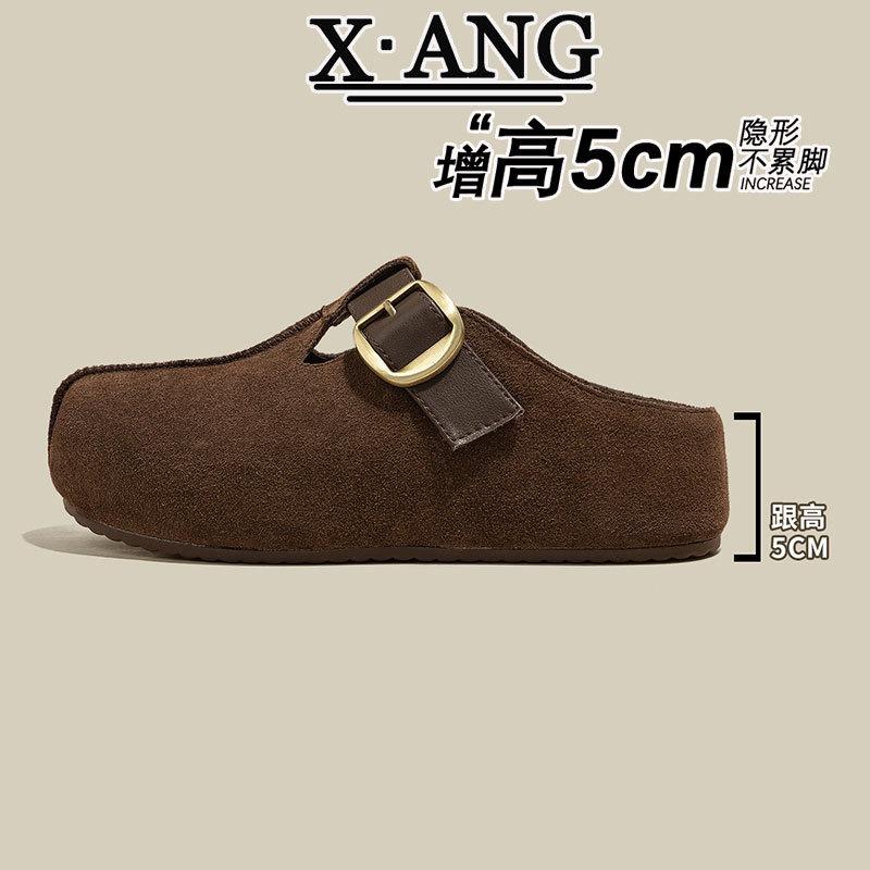 Cowhide version platform children's autumn new bag head half slippers women wear one foot lazy shoes