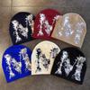 M Letter Knitted Beanie Hat For Women Warm Winter Fashion Accessory