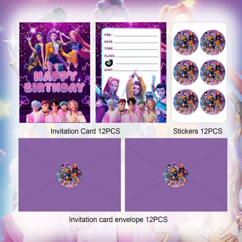 12 Stück KPop Dämonenjäger Party Einladungskarte Anime Kinder Geburtstag Grußkarte Einseitige Einladungskarte Party Dekoration