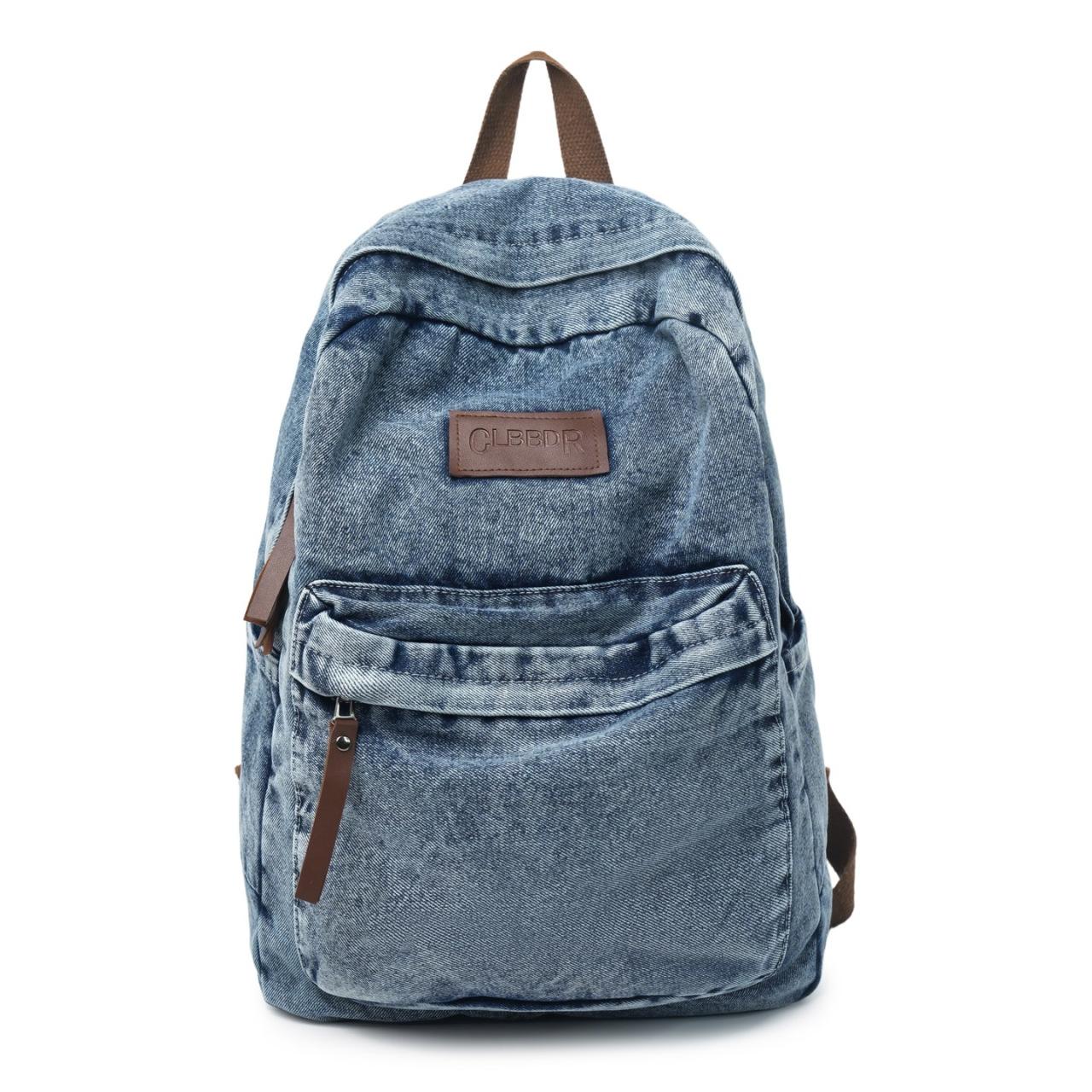 

School bag boys high school large capacity junior high school students denim middle school students casual women s backpack синий