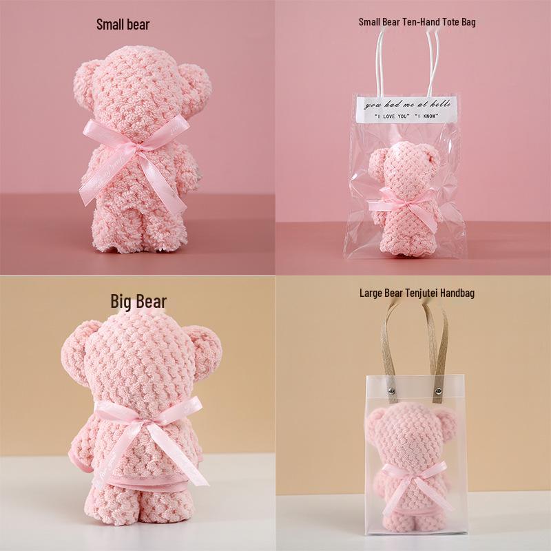 

Japanese Style Red Coral Fleece Towel with Bear in Gift Box, Water Absorbent, Embroiderable Logo, and Plaid Pineapple Design for Weddings 30*30 (Small Bear Only)