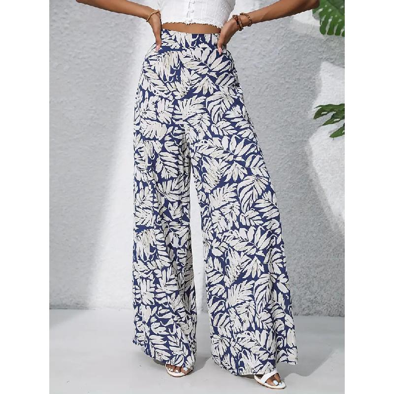 2026 Summer New Printed Wide-Leg Pants, Fashionable and Elegant Vacation Style, Elastic Waist Wide-Leg Long Pants for Women