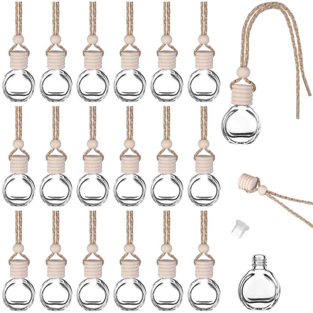 20 Pcs 8 Ml Hanging Car Air Freshener Diffuser Cylindrical Shape Empty Clear Glass Essential Diffuser Diffuser Bottle Car Air Fr