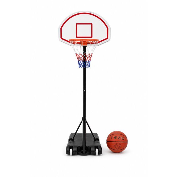 Panier de basketball - REZO - Réglable de 1,65 à 2,10 m - Deux roues - Livré avec un ballon et une pompe