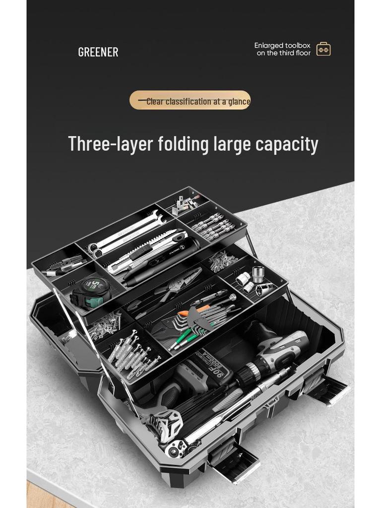 Zielony Las Przenośny Trójwarstwowy Wielofunkcyjny Przybornik: Składany Magazyn Przemysłowy na Sprzęt Domowy i Samochodowy