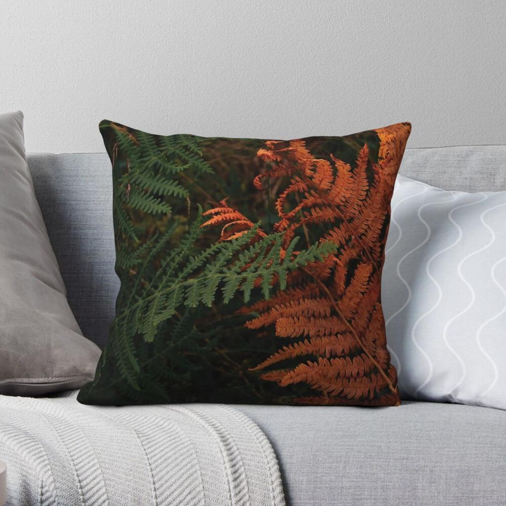 Green And Orange Bracken Pillowcase Polyester Linen Velvet Printed Zip Decorative Throw Pillow Case Sofa Seater Cushion Cover