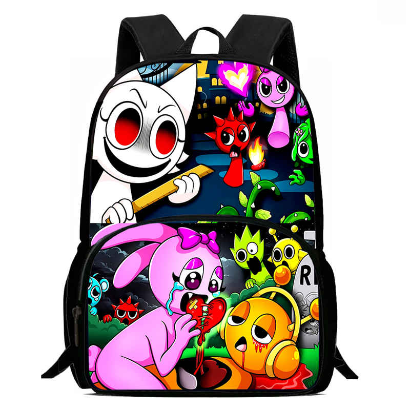 Zaini Scolastici Cartoni Animati per Bambini Sprunki Stampato Zainetto per Bambini, Zaini di Grande Capacità per Studenti dell'Asilo, Borse per Bambini e Bambine