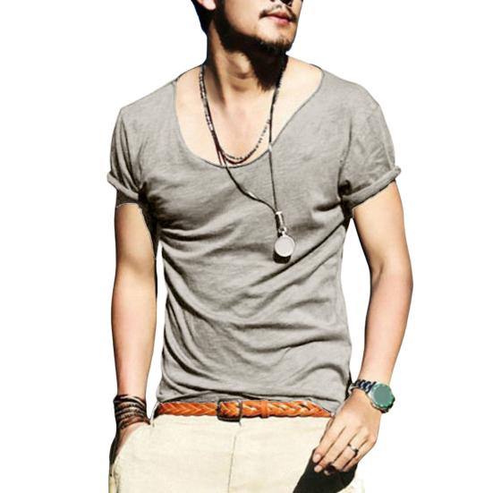 Herre Sommer T-shirt Stor V-hals Tynd Ensfarvet Slim Fit Blød Åndbar Korte Ærmer Mellemlang Strækbar Afslappet Daglig Herre Top