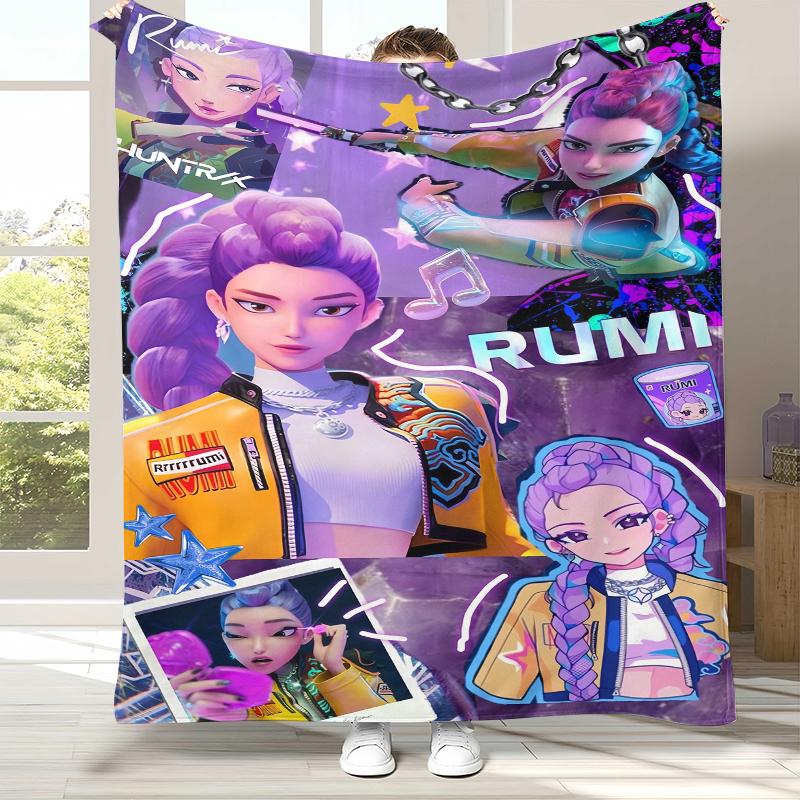 

K-Pop Demon Hunters Golden Saja Boys Flannel Blanket,Ultra Soft Warm Plush Throw for Home Bedroom Bed Sofa Cover Office picnic 75x90cm