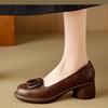 Mocassini da Donna in Morbida Pelle, Stile Retro Francese, Zeppa Morbida, Punta Tonda, Tacco Medio, Tacco Chunky, Apertura Profonda, Design Slip-on