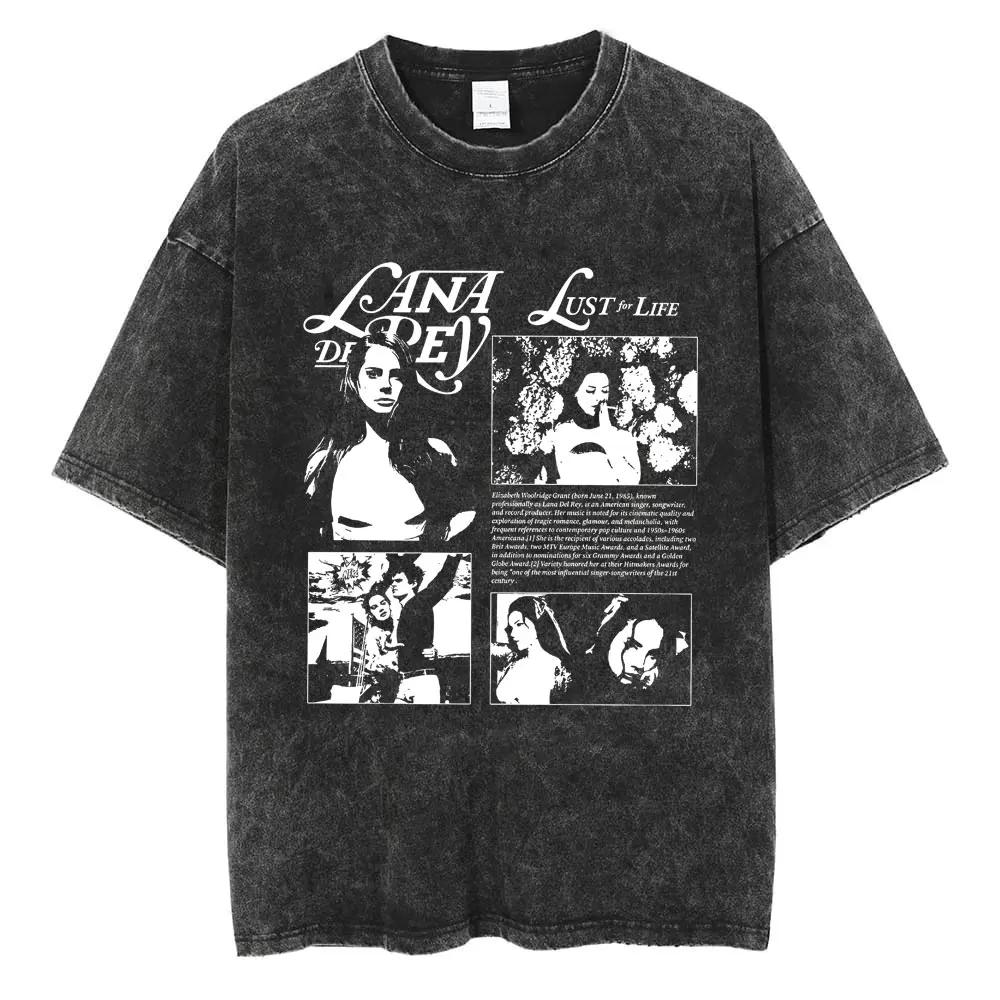 S Maglietta Lavata di Lana Del Rey Harajuku Uomo Donna Retro Manica Corta T-shirt alla Moda Cotone Oversize Streetwear