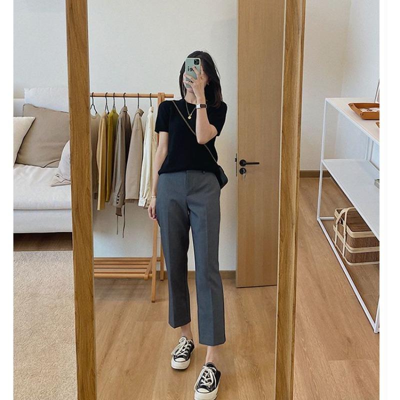 Women's Big Ding Homemade Cigarette Tube Suit Pants for Women Loose and Casual High-waisted Slimming Nine-point Pants