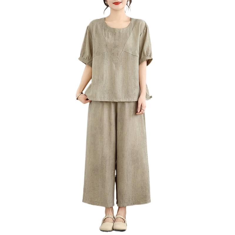 2026 Summer Fashion: Elegant Casual Cotton Linen Two-Piece Set with Wide-Leg Pants