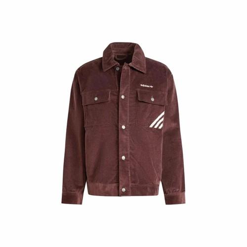 adidas cord stripe logo print single-breasted long-sleeve jacket for men, brown S