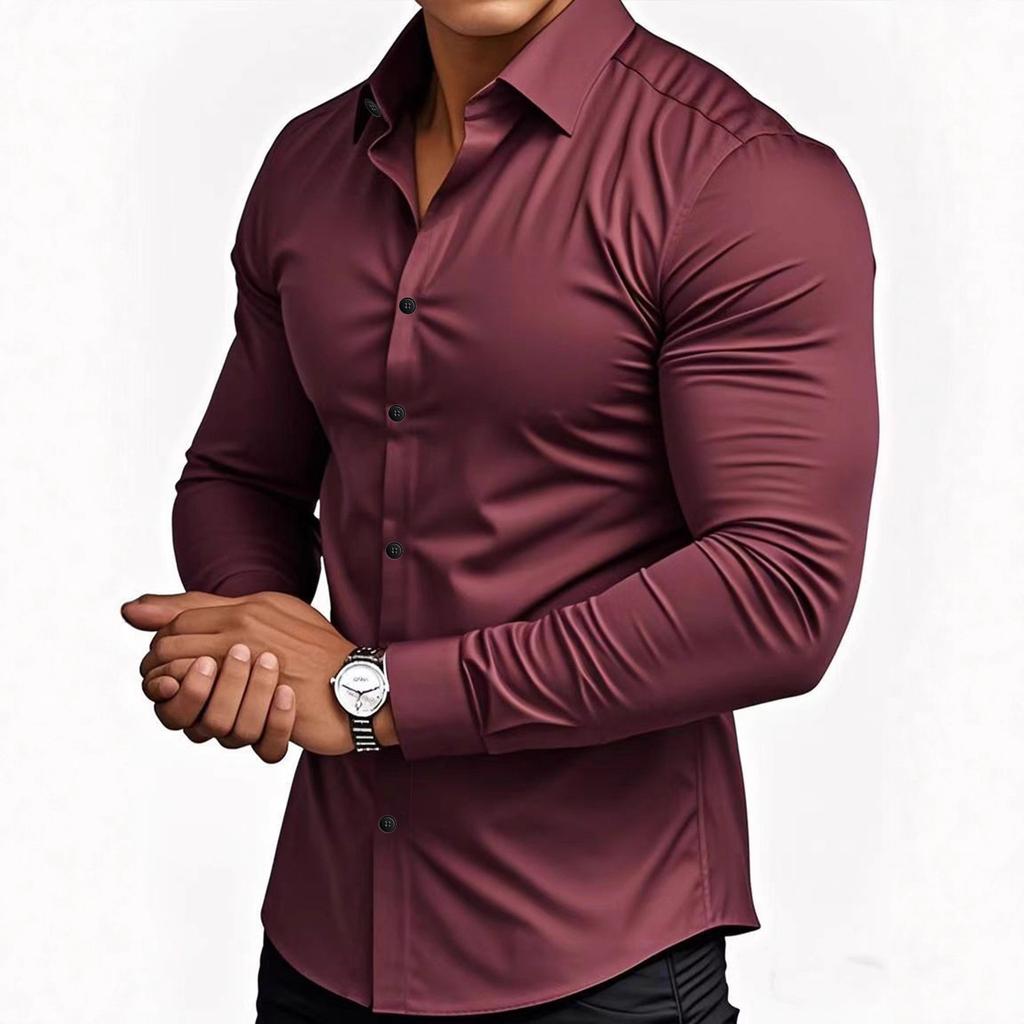 Men S Slim Fit Long Sleeve Business Shirt Wrinkle Resistant Casual Work Shirt