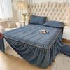 3-teiliges Luxus-Bettwäsche-Set, gesteppter Bettrand mit 2 Kissenbezügen, dicker warmer rutschfester Matratzenschoner, einfarbiges Bettlaken und Bettbezug