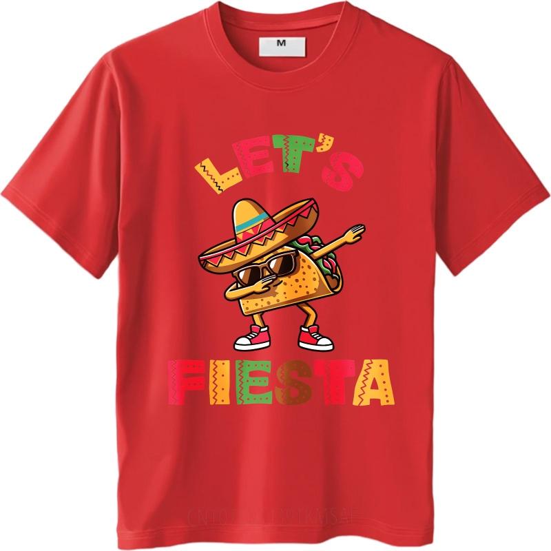 Solid Color Women Oneck t shirt Oversized Lets Fiesta Taco Dabbing With Hat And Sunglasses Fashionable Unisex Teeshirt S