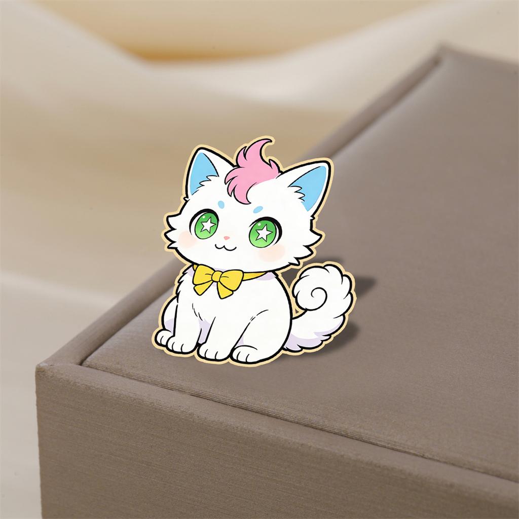 Cute Cat Brooches Stainless Steel Color Printed Kitten Pin for Women Men Kids Backpack DIY Jewelry Party Gift Wholesale